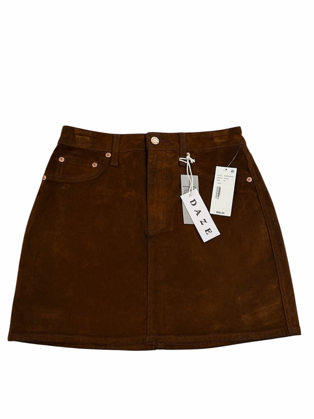 Daze Denim Stash Skirt Cognac Suede Mini Skirt NWT